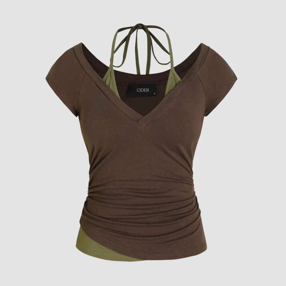 Y2K Halter NeckLine Patchy Short Sleeve